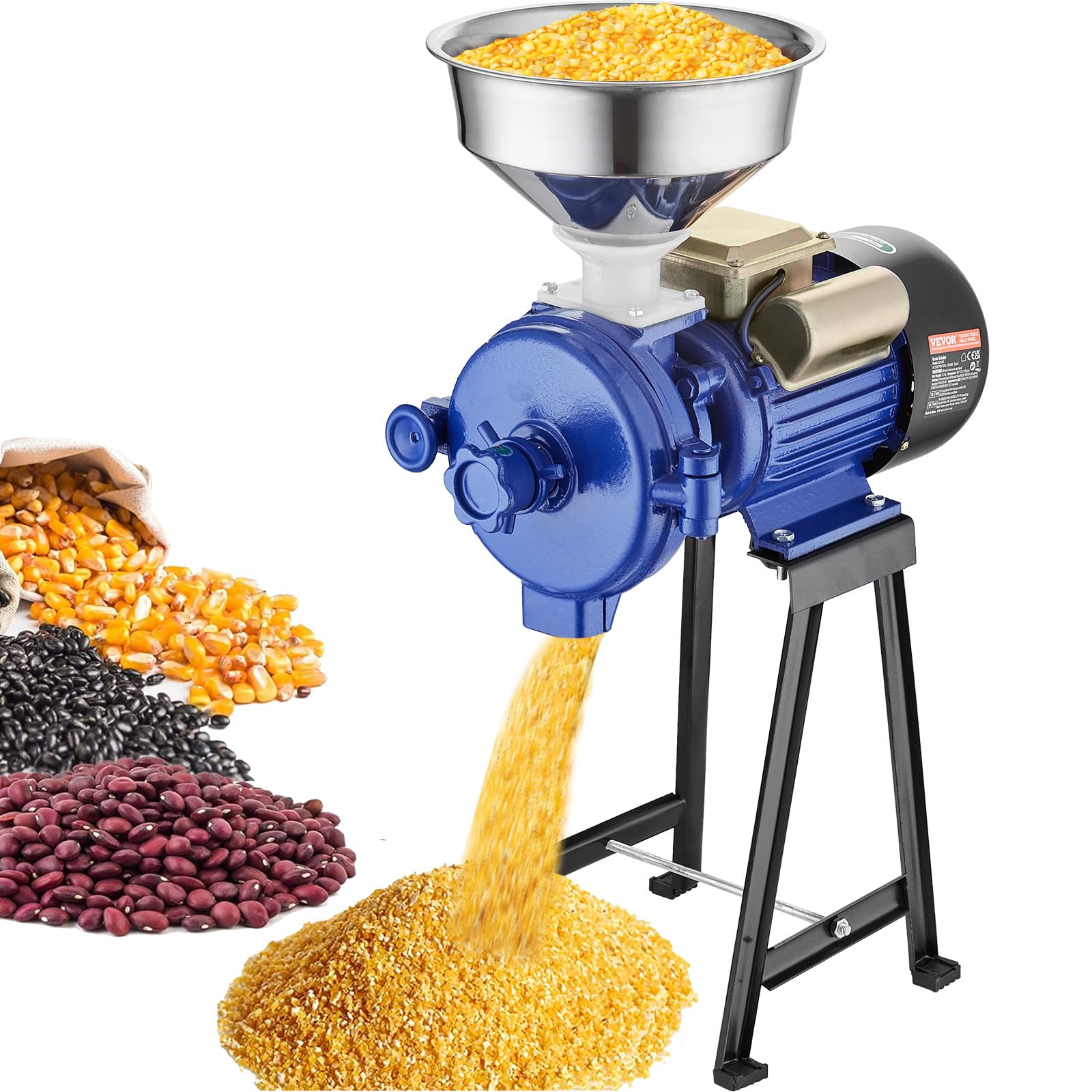 vevor electric grain mill grinder, 3000w spice grinders, commercial corn mill with funnel, thickness adjustable powder machine, heavy duty feed flour cereal mill wheat grinders, dry grinder