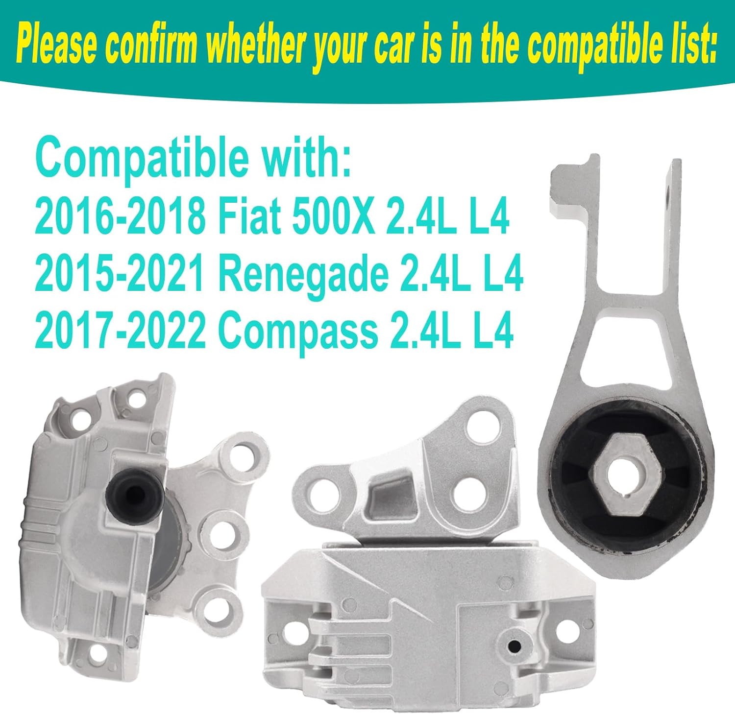 Engine Motor Mount & Trans Mount Set Compatible with 2016-2018 Fiat 500X 2015-2020 Renegade 17-20 Compass 15-18 Ram promaster city 2.4L Replace for A5862 A5898 68258599AA 68363755AA 68363756AA