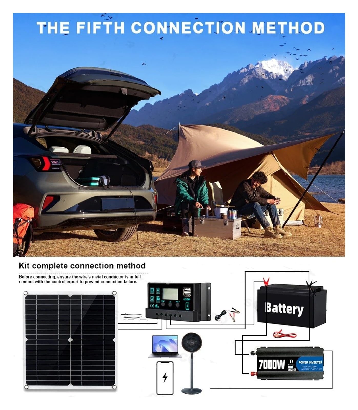 Convertidor Adaptador Kit Inversor 7000W 12V 110V220V 300W Panel Solar 100A Controlador Y Cargador Batería para Cobertizo/Iluminación/Camping Fácil Instalación inversor