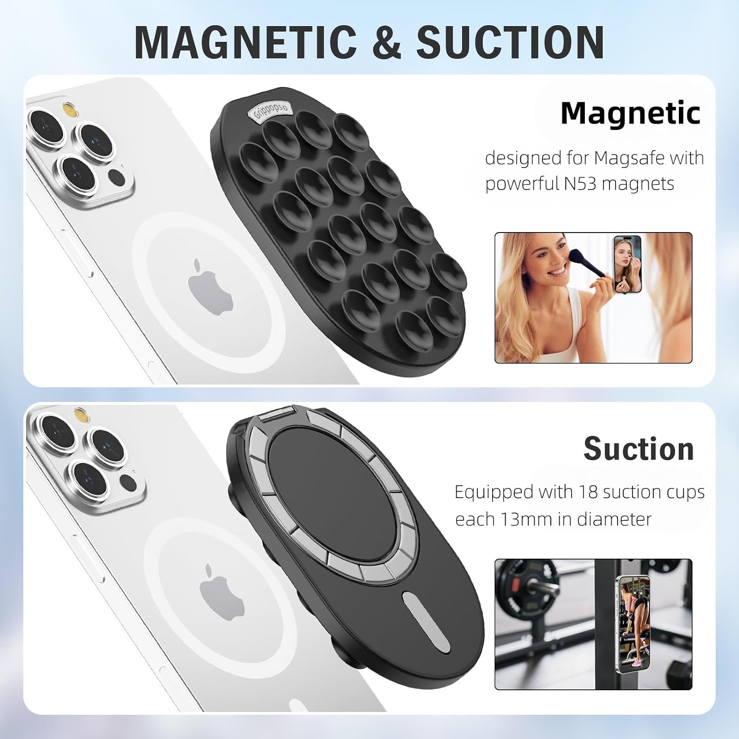 Magnetic Silicone Suction Cup Phone Mount for MagSafe Phone Grip image 2