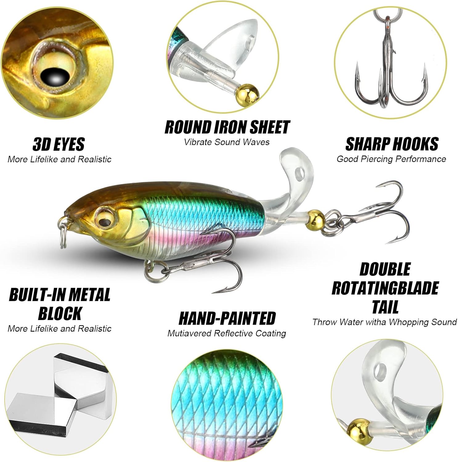 12 Pcs Topwater Fishing Lures with Hooks Bass Lures Fishing Baits with Propeller Tail for Saltwater Freshwater Fish Trout Catfish Minnow Fishing Anglers Gifts : Sports & Outdoors