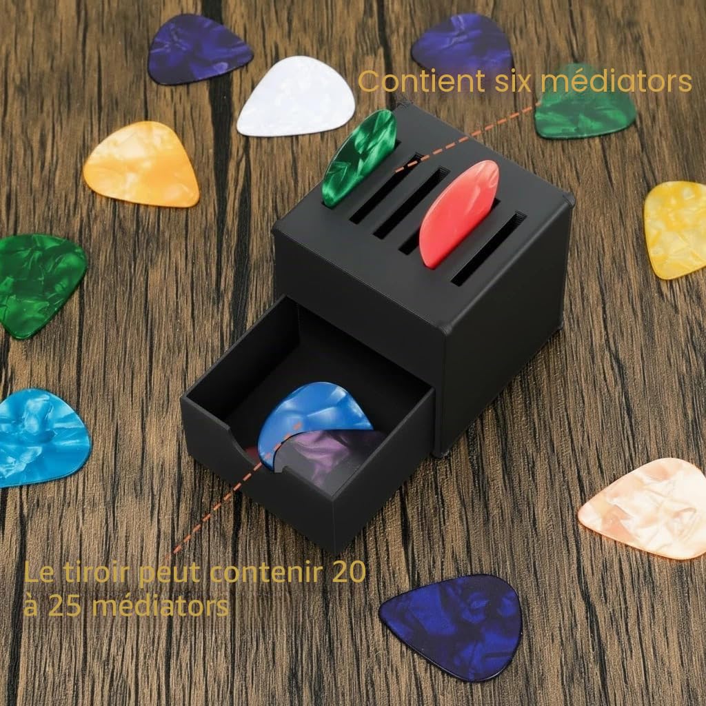 JYCSTE Boîte de rangement pour médiators, présentoir pour médiators, présentoir pour médiators en forme d'enceinte d'amplificateur avec 5 médiators en celluloïd