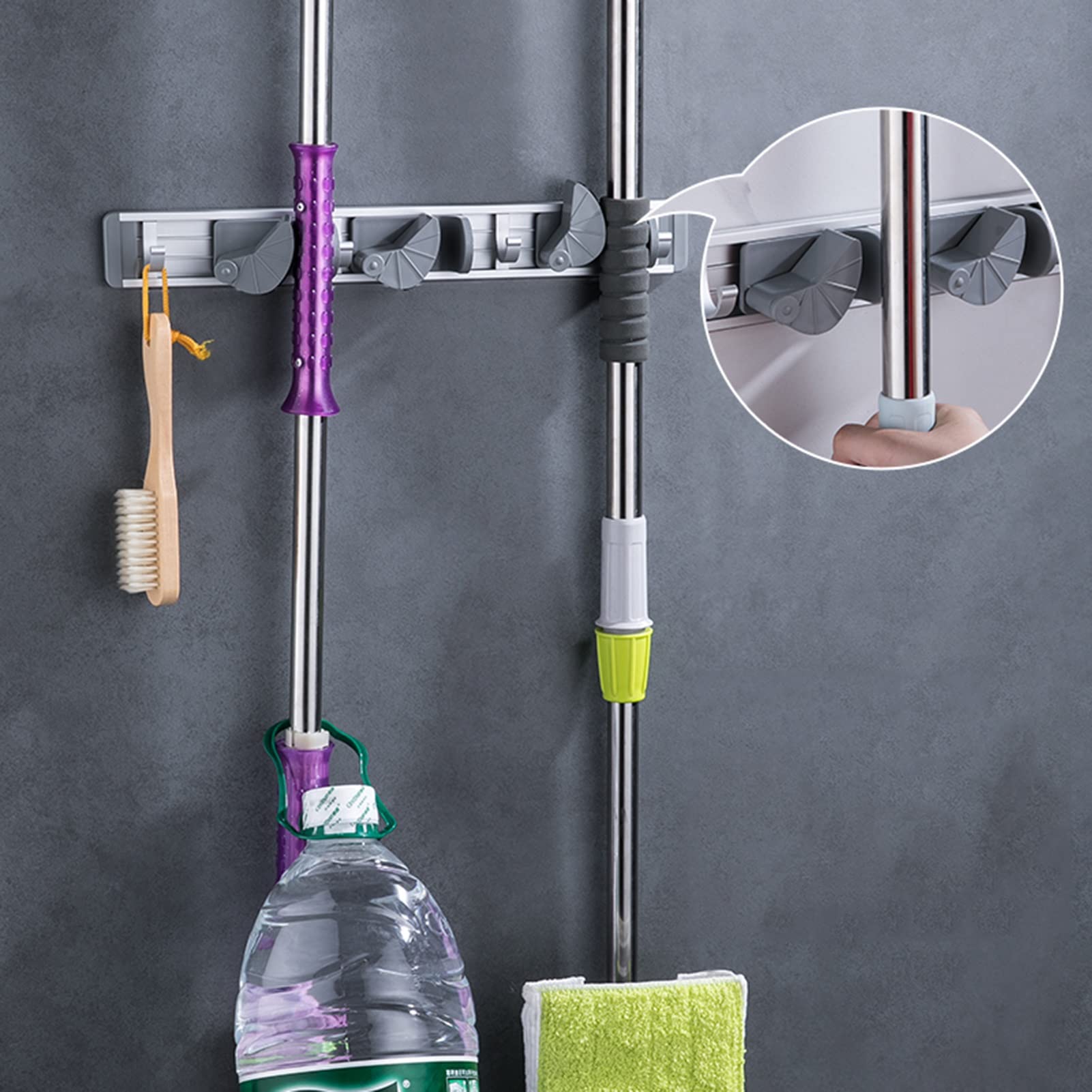 Wandhalterung Besenständer, Space Aluminium Mopphalter Werkzeug Organizer, selbstklebend, kein Bohren, strapazierfähiger Moppständer, for Hausgarten, Garage (Size : 50 * 4.5cm)