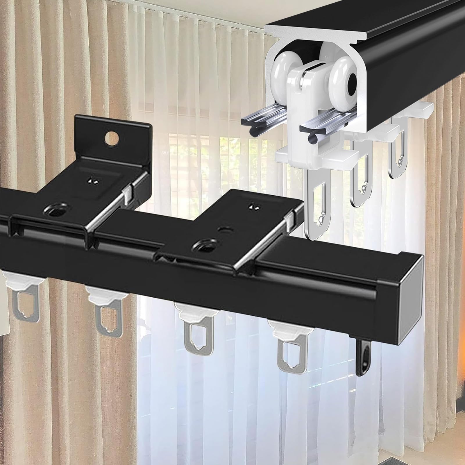 Tringle à rideaux en aluminium blanc de 2 mm pour fenêtres et séparation de pièce