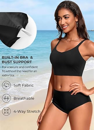 Women's Swim Bra Crop Top - Longline Modest V Neck Bikini Top