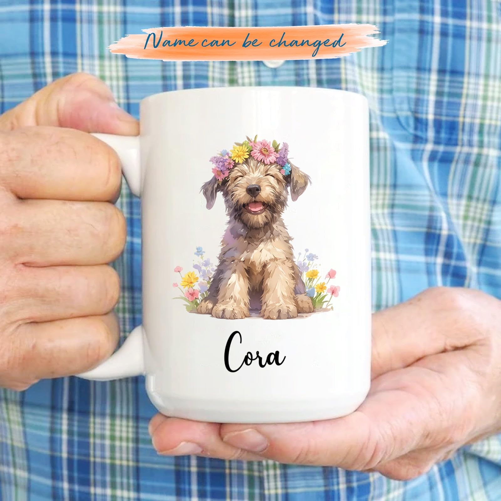 Irish Wolfhound Cups, Irish Wolfhound Lover Gift, Customized Dog Ceramic Mug, Personalized Irish Wolfhound Coffee Cup With Name, Pet Mug, Irish Wolfhound Flower Cup 11oz or 15oz, White Dog Mug