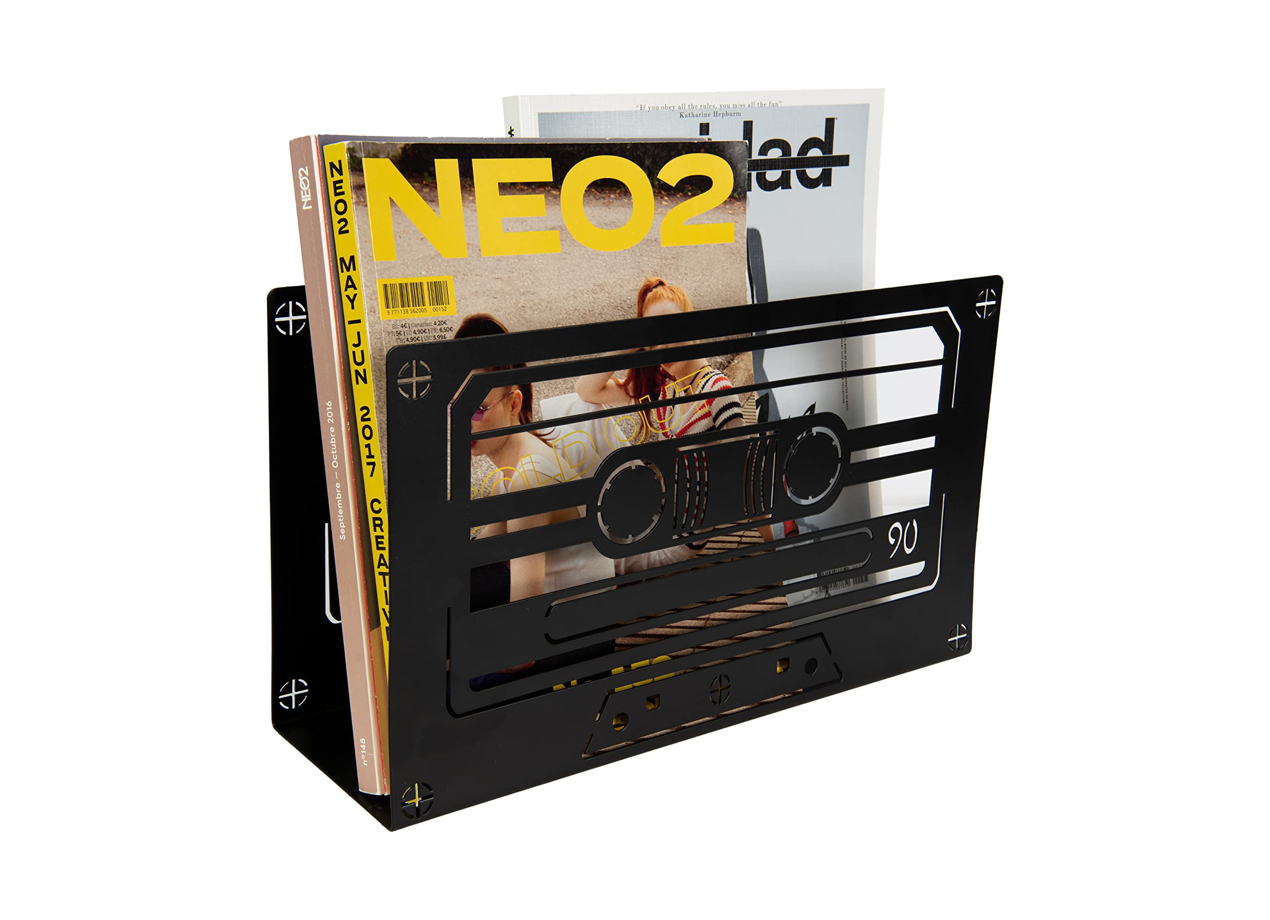 Revistero moderno negro FISURA con diseño de cassette para el suelo
