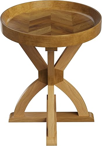 Miniatura 5 de Lavish Home Mesa auxiliar con pedestal de madera de mango, natural