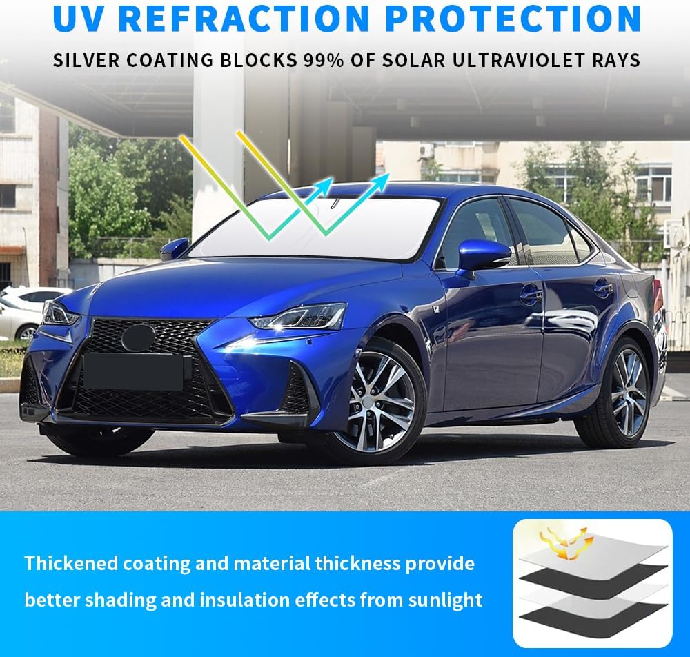 Front Windshield Sun Shade Custom Fit Compatible for is 2006-2017 IS250 IS350 IS300 IS460 Sunshade Foldable UV Ray Reflector Sun Visor Protector Accessories Shield Cover Reflective (for is 2006-2017)