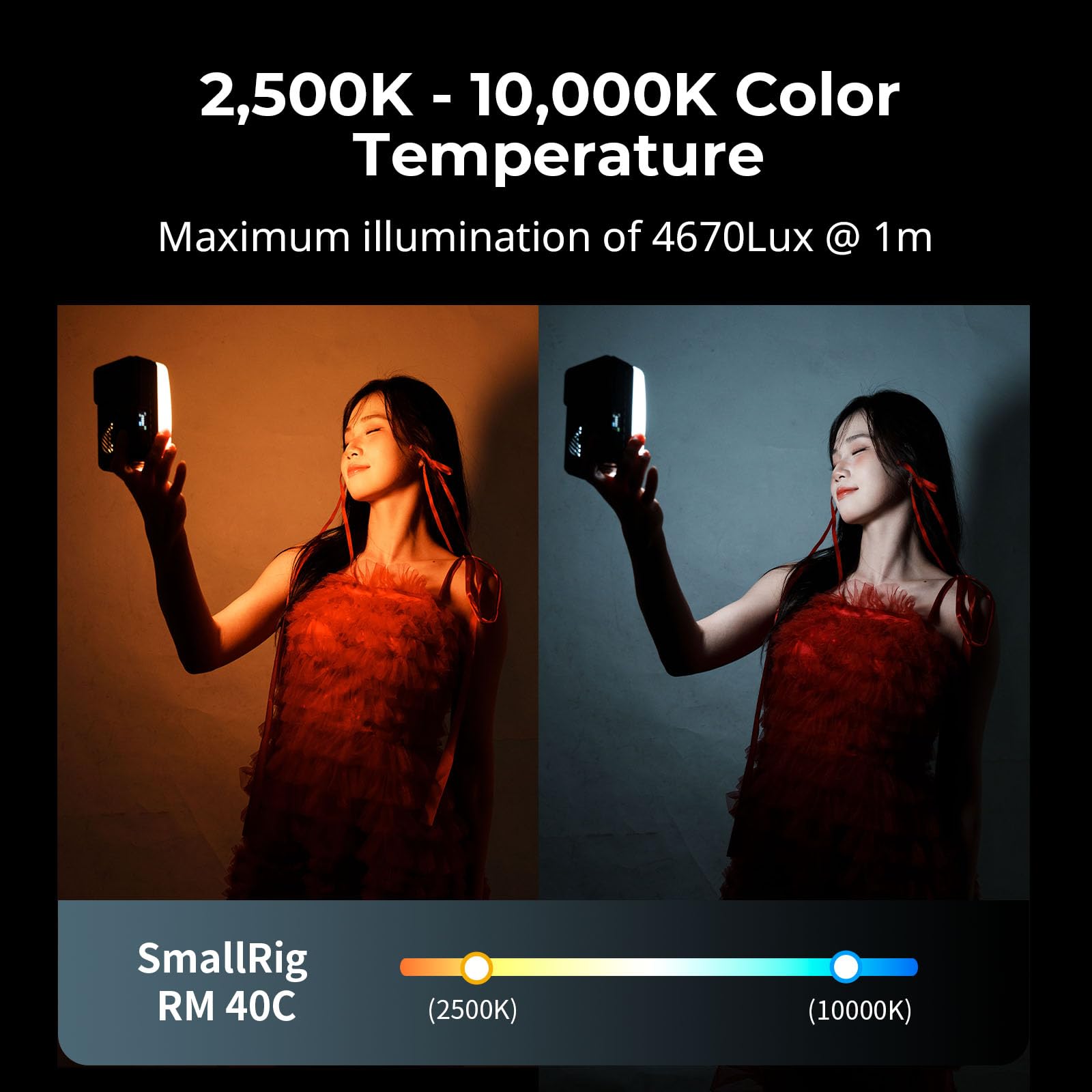 SMALLRIG Luz LED RGB RM 40C - Batería 4800mAh, Pantalla LCD, Portátil para Creatores de Contenido para TikTok/Youtube, 2500K-10000K CRI 96, Montaje Magnético - 5359