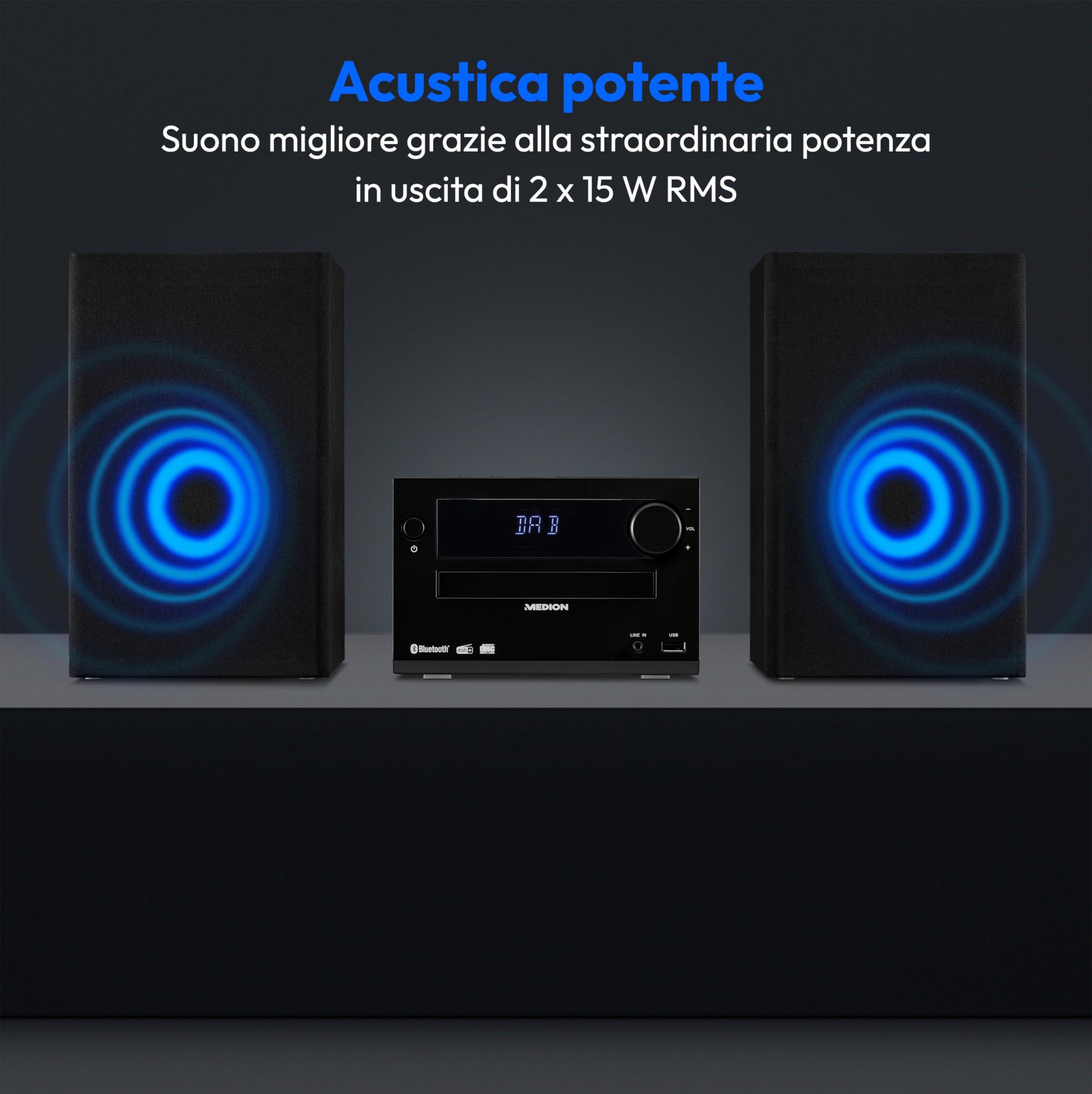 MEDION Sistema audio micro E64482 DAB+ CD Radio FM PLL Bluetooth MP3 AUX USB nero