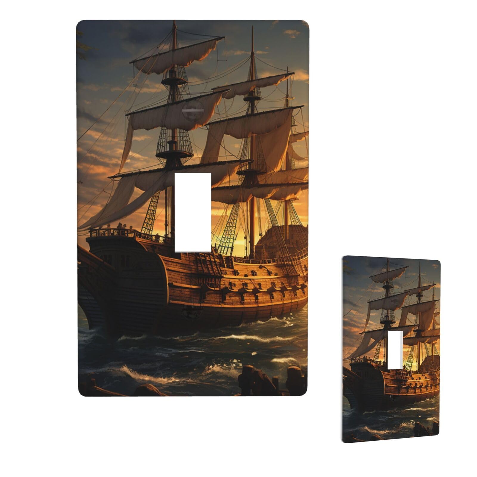 1 Gang Single Toggle Wall Plates, Unbreakable Decorative Light Switch Plate Covers Fantasy Pirate Ship Electrical Switchplate Cover Faceplate For Bathroom Kitchen Decor