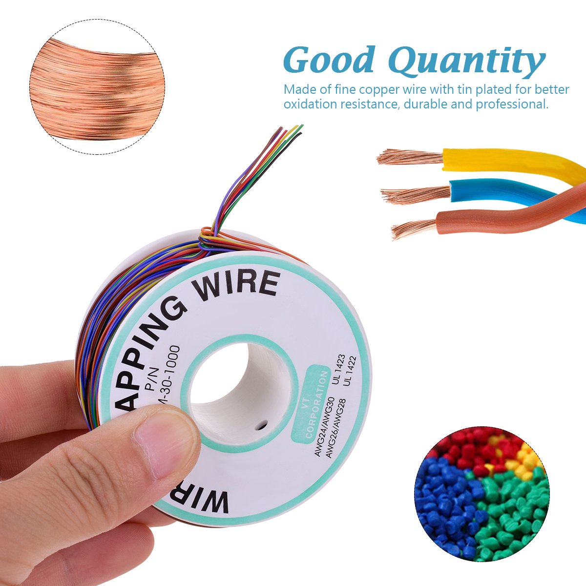 Kit Cavo Elettrico 30AWG 0,25mm² 1 Rotolo di Filo di Rame Stagnato con Isolamento in Silicone 5 Trefoli di Rame Singolo di Diversi Colori(Nero