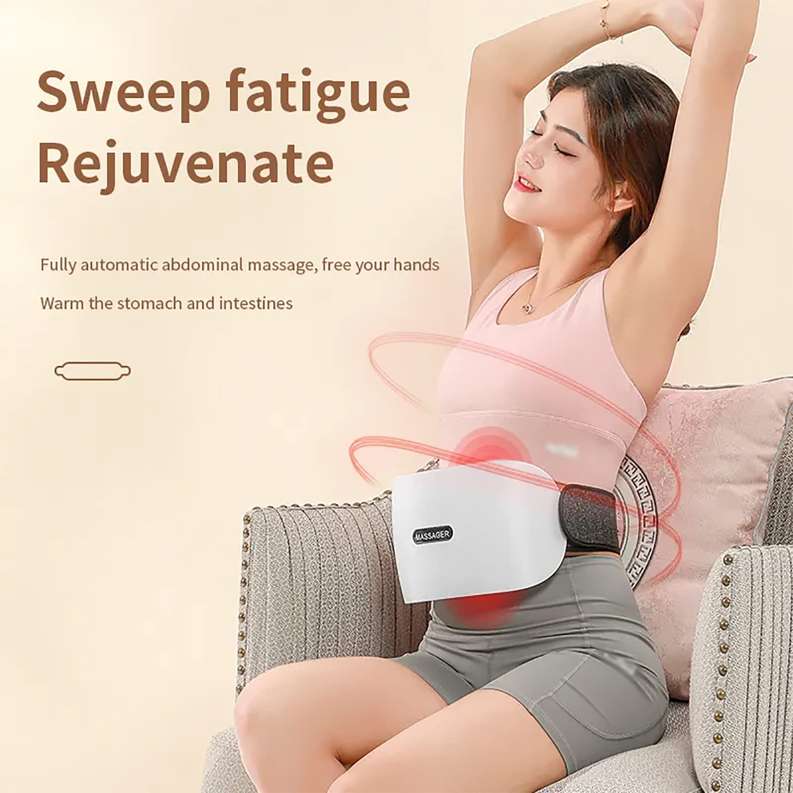 Massaggiatore Addominale, Cintura Elettrica, Massaggiatore Cordless per Pancia con 3 modalità di Massaggio, Riscaldamento Rapido ON/off, a Pagamento, per Cure Gastrointestinali