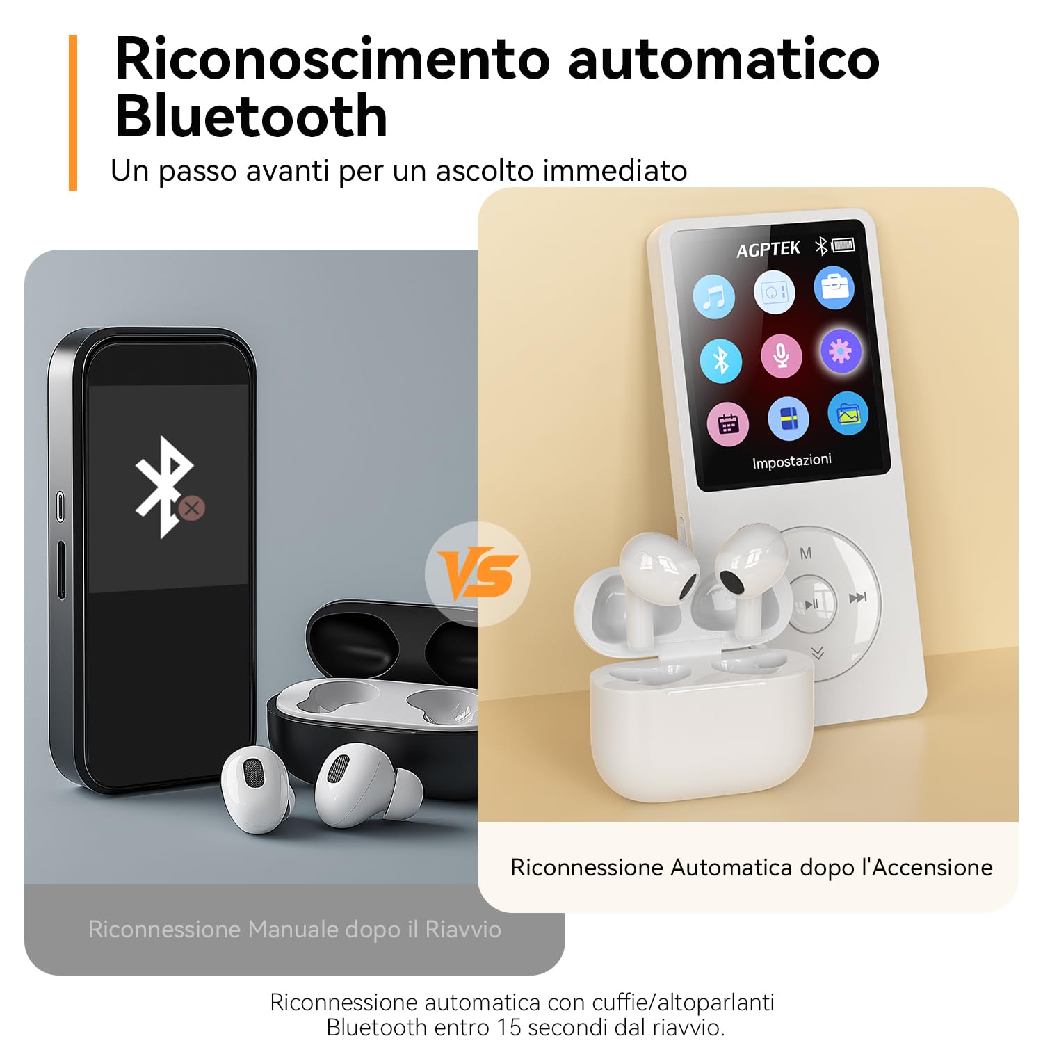 AGPTEK 32GB Lettore MP3 Bluetooth 5.3,MP3 Lettore con Altoparlanti Sportivo