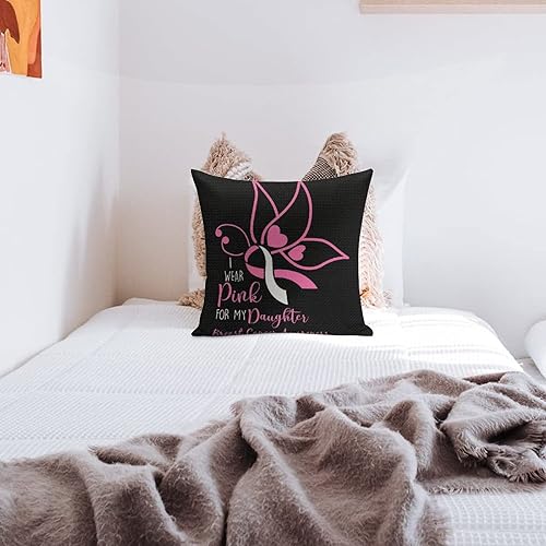Miniatura 6 de Fundas de almohada para concientización sobre el cáncer de mama, 18 x 18 pulgadas, cinta rosa, almohadas y fundas de almohada con cremallera, fundas