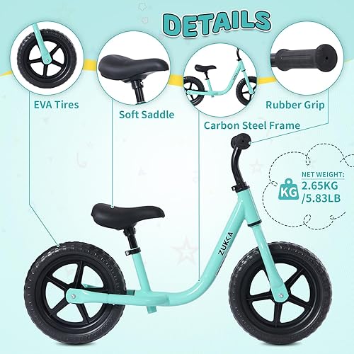 Miniatura 5 de WEEROCK Bicicleta de equilibrio para niños, bicicletas de equilibrio para niños de 12 pulgadas para niños de 2 a 5 años, bicicleta sin pedales con