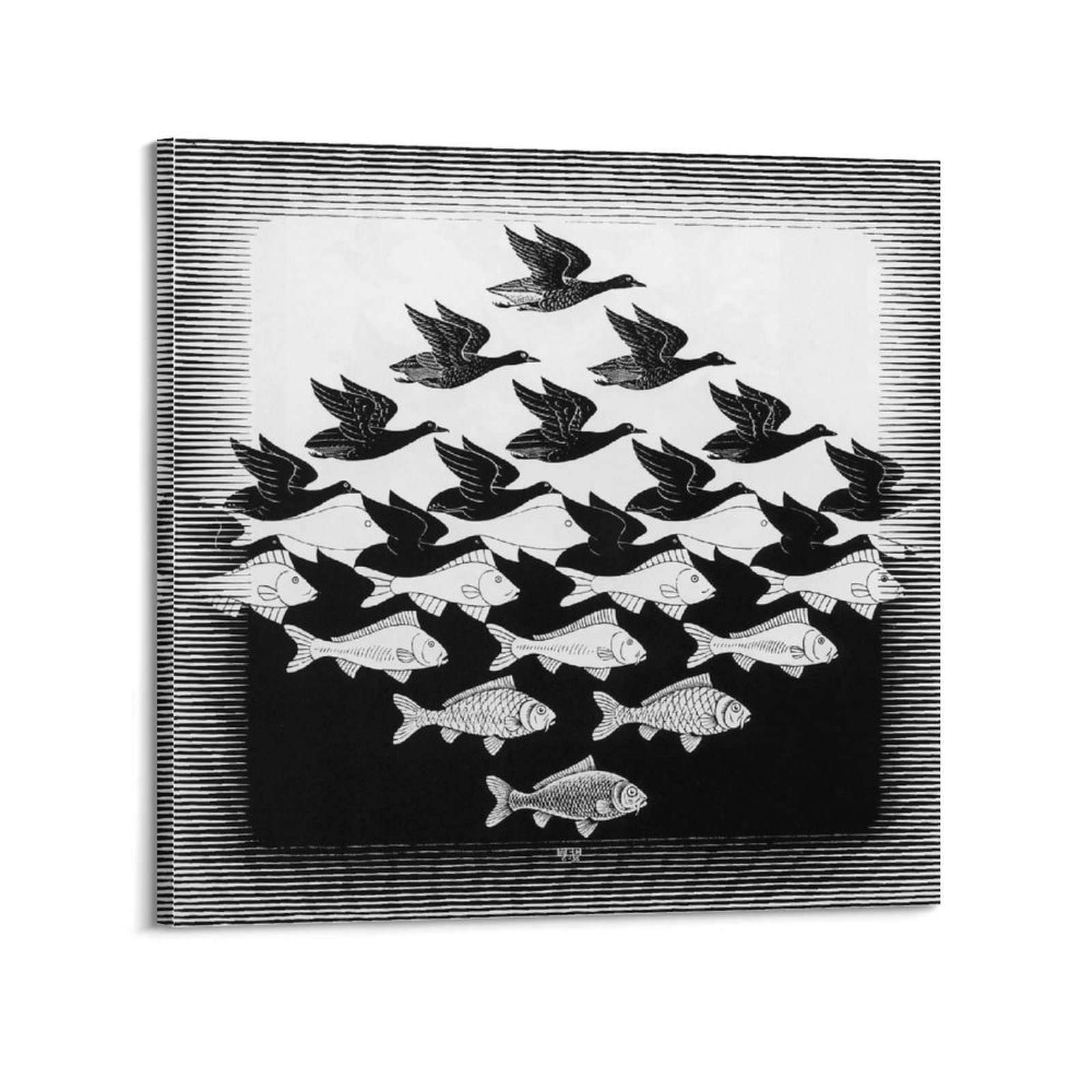 Jaher Frame-Style M.c. Escher Paintings Artworks - (Sky And Water) Posters Gifts Canvas Painting Wall Art Decorative Picture Prints Modern Decor 20X20inch(50X50cm)