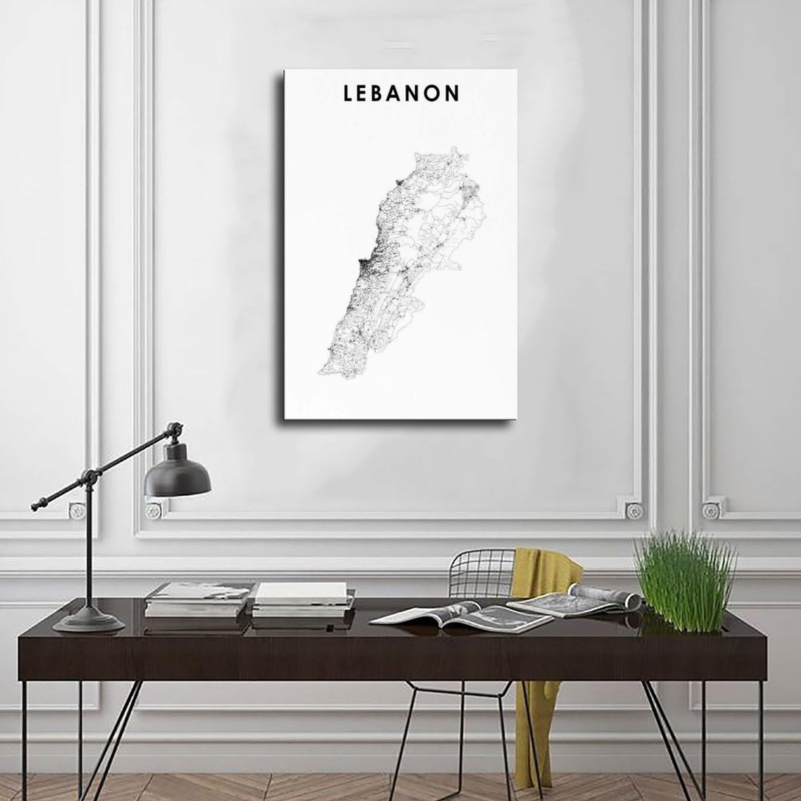 QOGDAF Libanon-Karte, Leinwand-Poster, Wandkunst, Dekordruck, Bild Gemälde für Wohnzimmer, Schlafzimmer, Dekoration, 60 x 90 cm