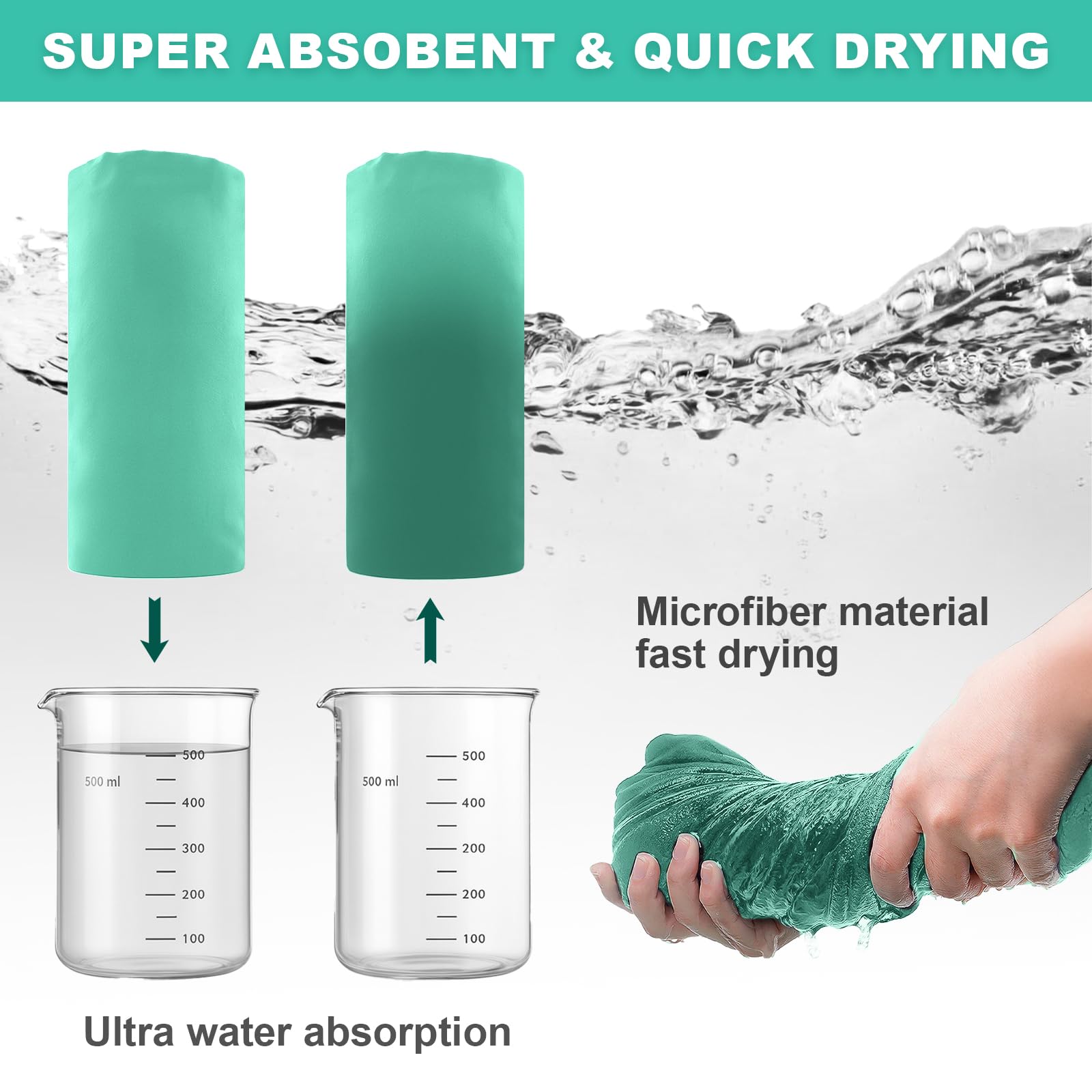 Set di 4 Asciugamano Microfibra,200x100cm+2 Pezzi 80x40cm+40x30cm Asciugamano Palestra Assorbente e Leggero per Fitness Nuoto,Telo Mare Microfibra Grande,Asciugamani Spiaggia(Verde Menta)