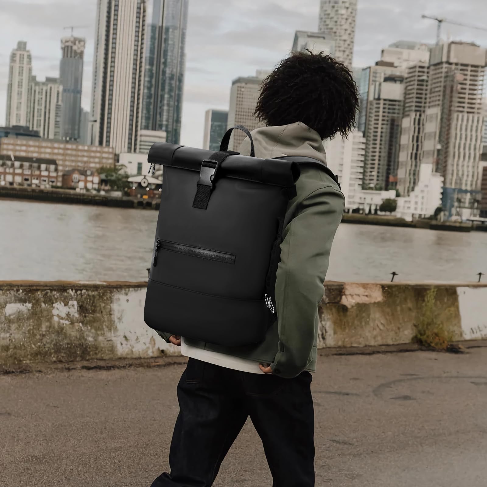 Zaino arrotolabile impermeabile per computer portatile per uomini e donne, zaino per laptop da 17 pollici con fibbia multifunzionale per arrampicata, per scuola, viaggi, lavoro e affari