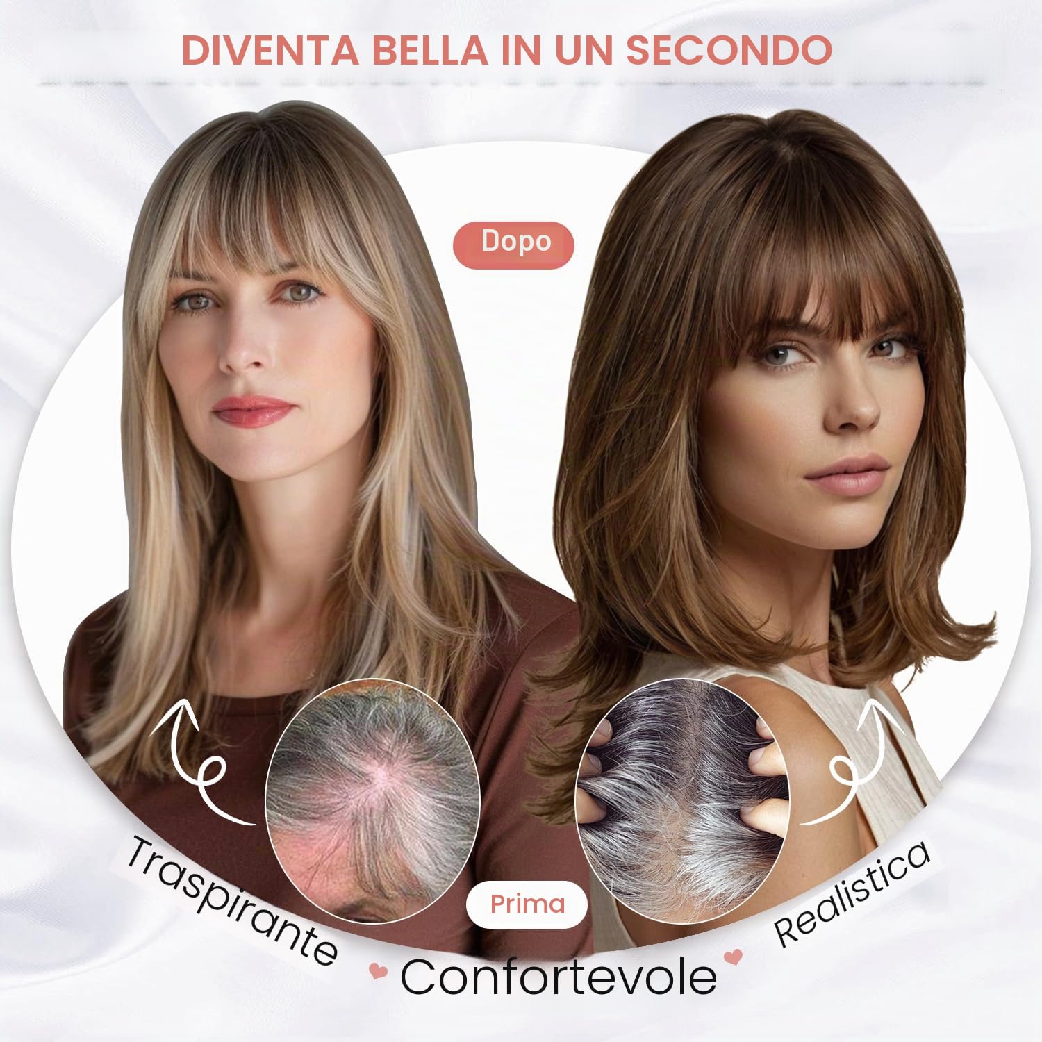 Parrucche Capelli Umani Donna Frangia Intrecciate Mano Base Svizzera Biondo Miele Radice Marrone Scuro