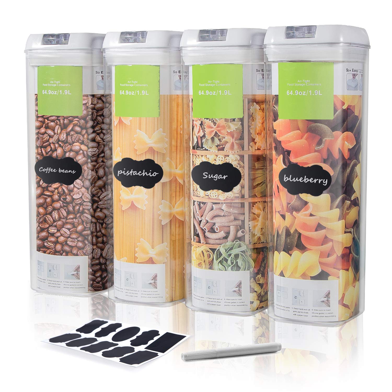 Confezione da 4 contenitori ermetici riutilizzabili per la conservazione degli alimenti Set di contenitori per cereali durevoli senza BPA con coperchi antiscivolo per l'organizzazione della cucina e