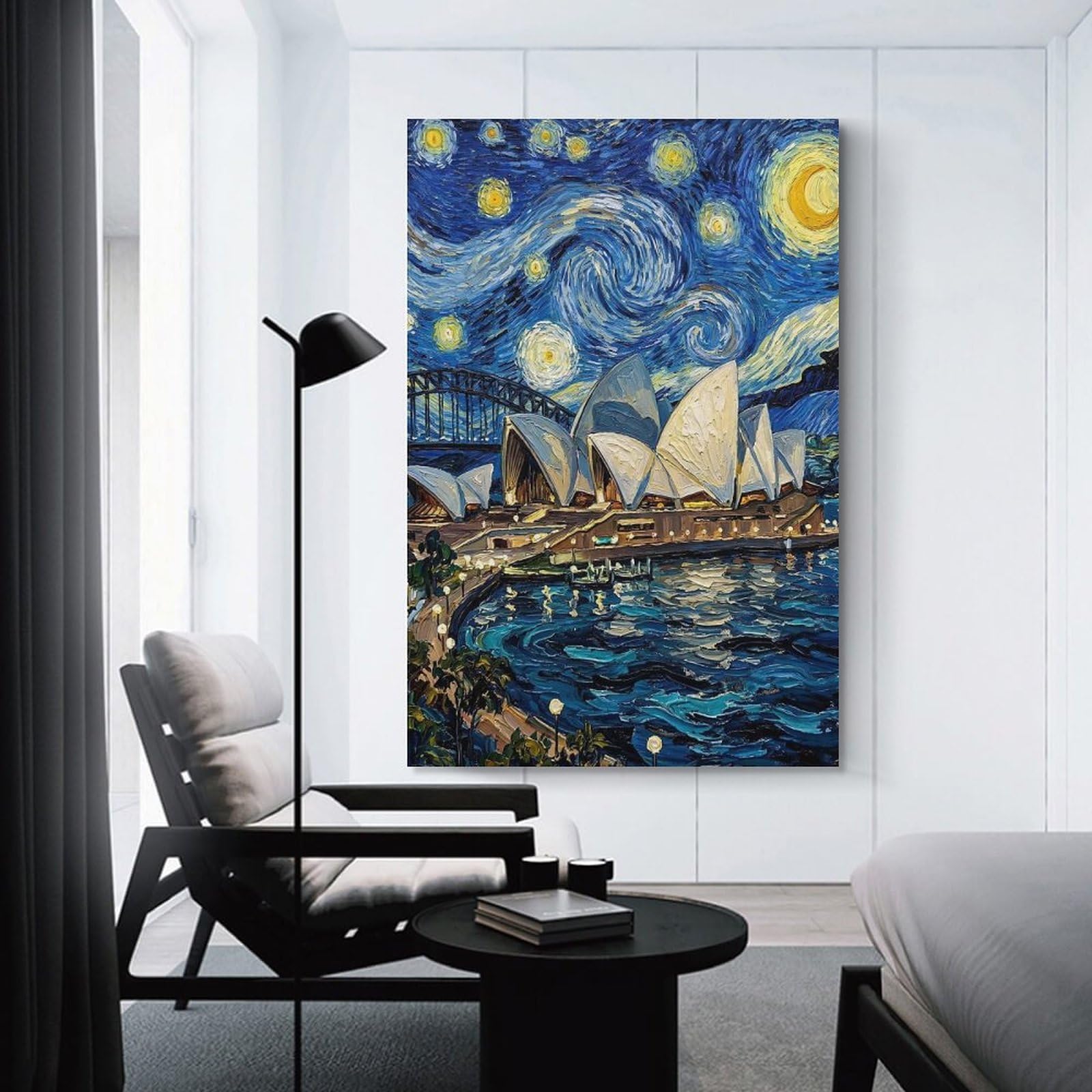 Junmoney Unframe-Style-22 Sydney Opera House Starry Night Painting Wall Picture Print, 24X36inch(60X90cm), For Wall Displays, Bedrooms Or Room Updates, Decorative Artwork With Flexible Styling