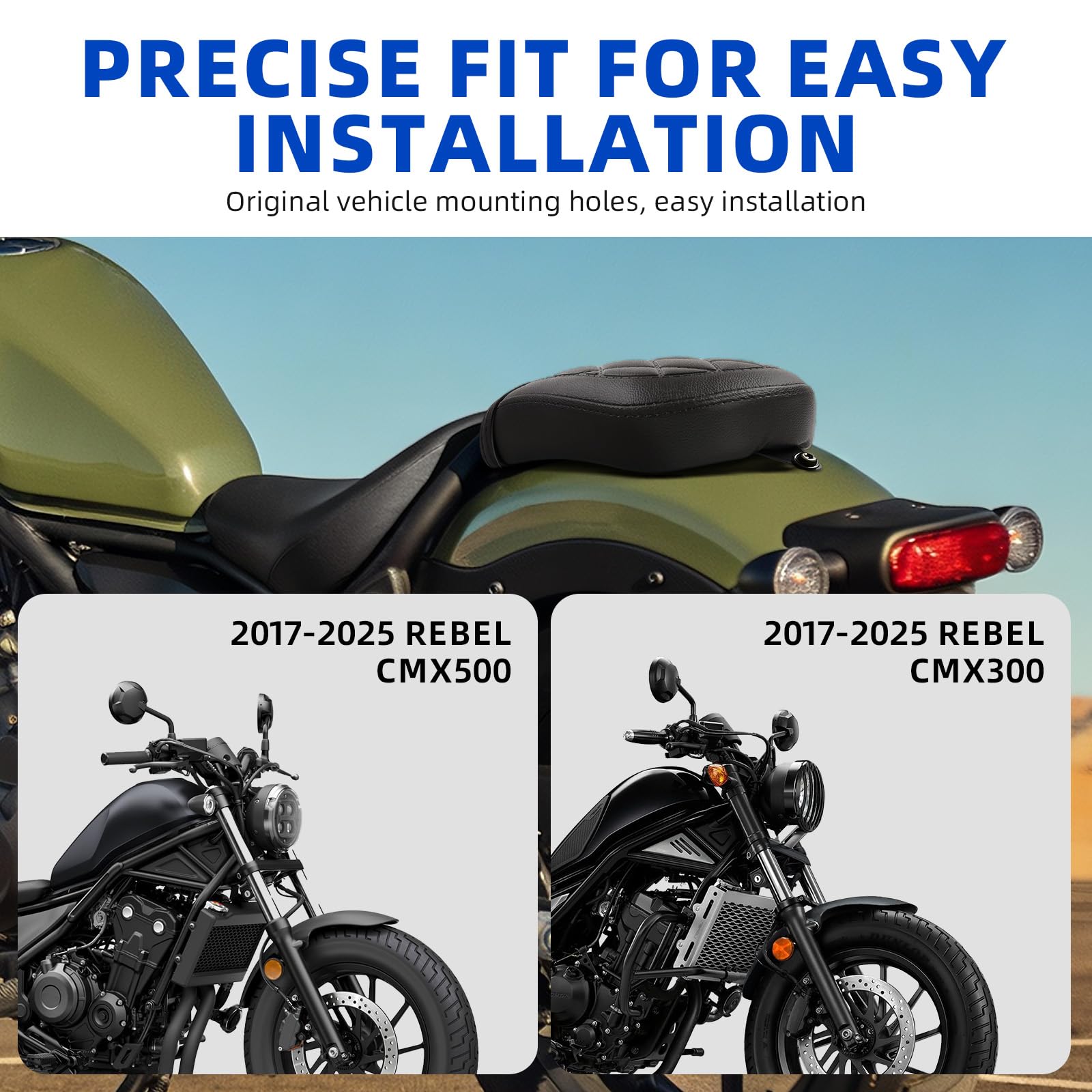 DREAMIZER Motorrad Leder Sozius Situpad hinten Sozius Sitzkissen Kompatibel mit Honda Rebel CMX 500 300 2017-2025