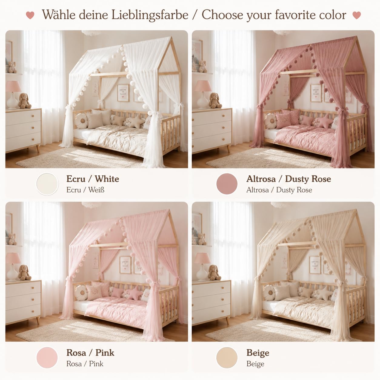 Baby Fancyroom Letto a baldacchino per letto dei bambini, per cameretta dei bambini, tenda a baldacchino, per ragazze, camera della principessa (beige, 360 cm, con 5 farfalle dorate)