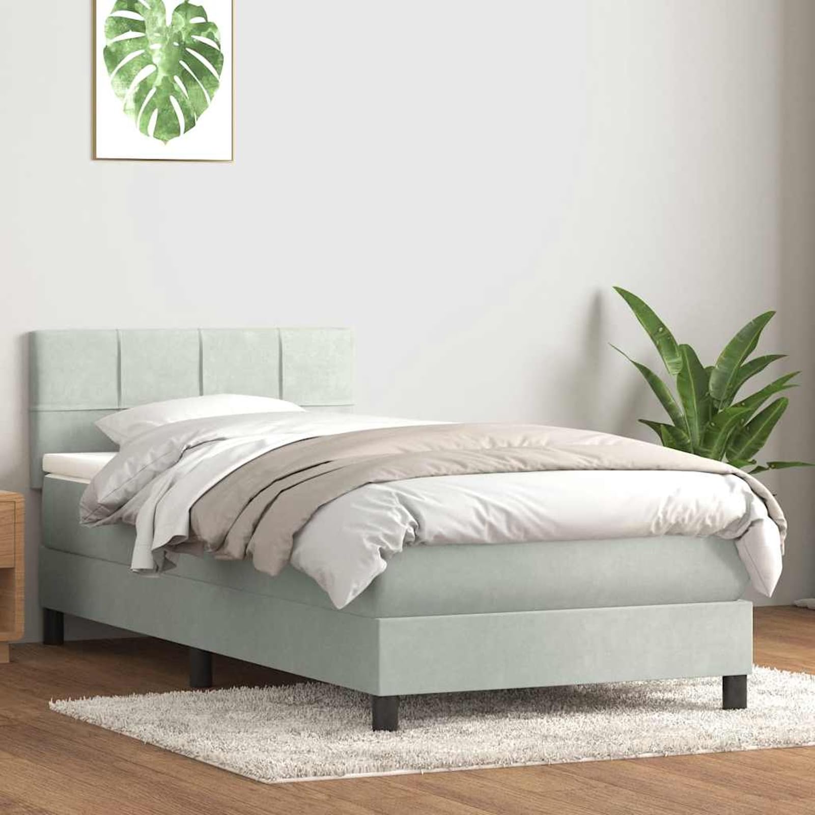 ATOMSTACK MAKER Letto a molle, 80 x 220 cm, con materasso a molle insacchettate e testiera regolabile in altezza, design in velluto grigio chiaro, traspirante, con topper e rete a doghe