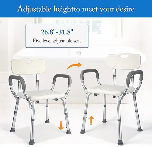 Miniatura 3 de Silla de ducha con reposabrazos acolchados para bañera, asiento de ducha antideslizante, altura ajustable, capacidad de 350 libras