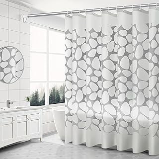 Durable Plastic Bathroom Shower Curtain with Cobble Pattern, High-Definition Print, Reinforced Grommets, Easy to Hang, White, 180x180cm, Includes 12 Rings, Suitable for Home, Hotels, and More.
