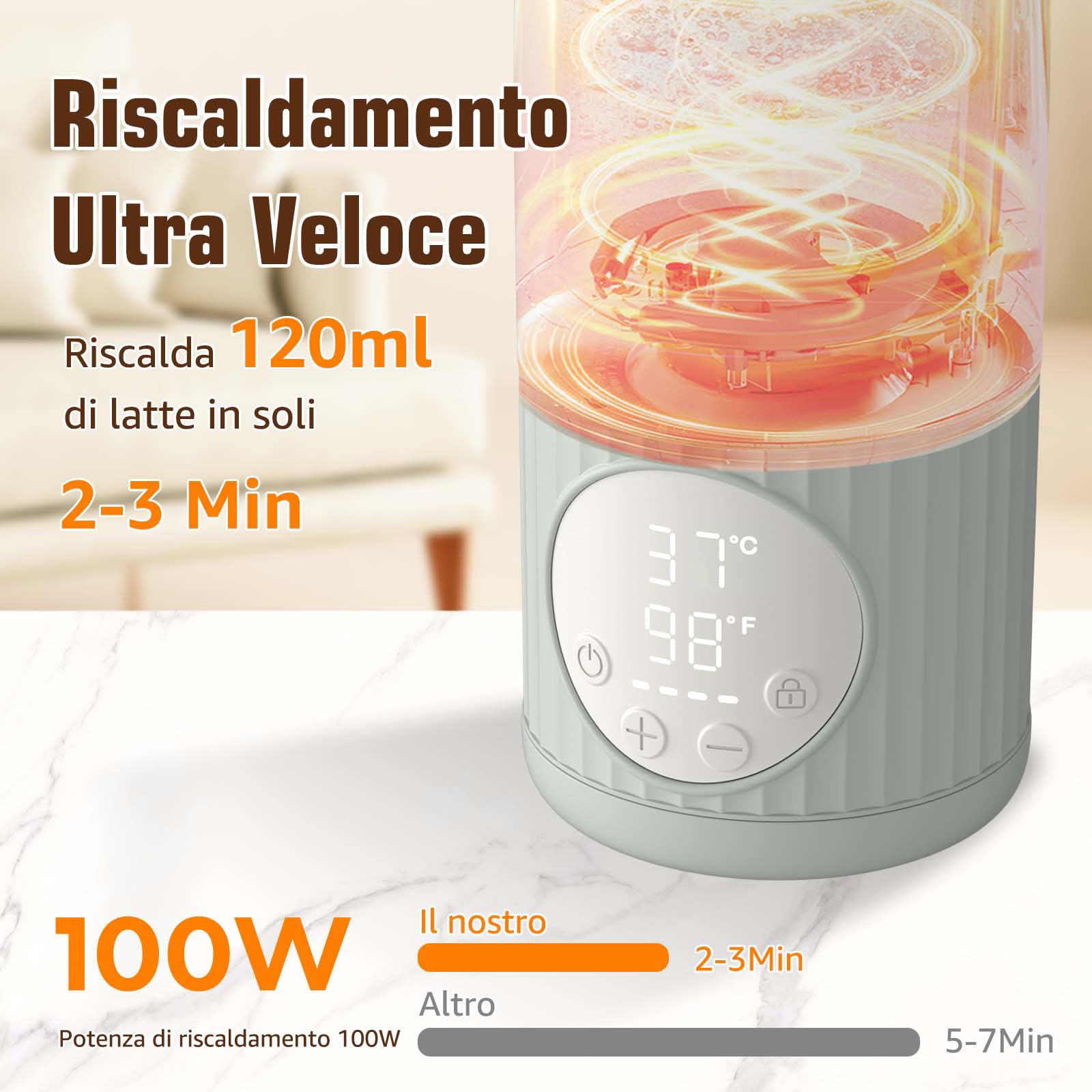 UKEXE Scaldabiberon Portatile per Latte Materno, Formula o Acqua - Capacità 385 ml - 100W Riscaldamento Rapido e Controllo Preciso della Temperatura - Scaldalatte per Neonati Ideale per Viaggi