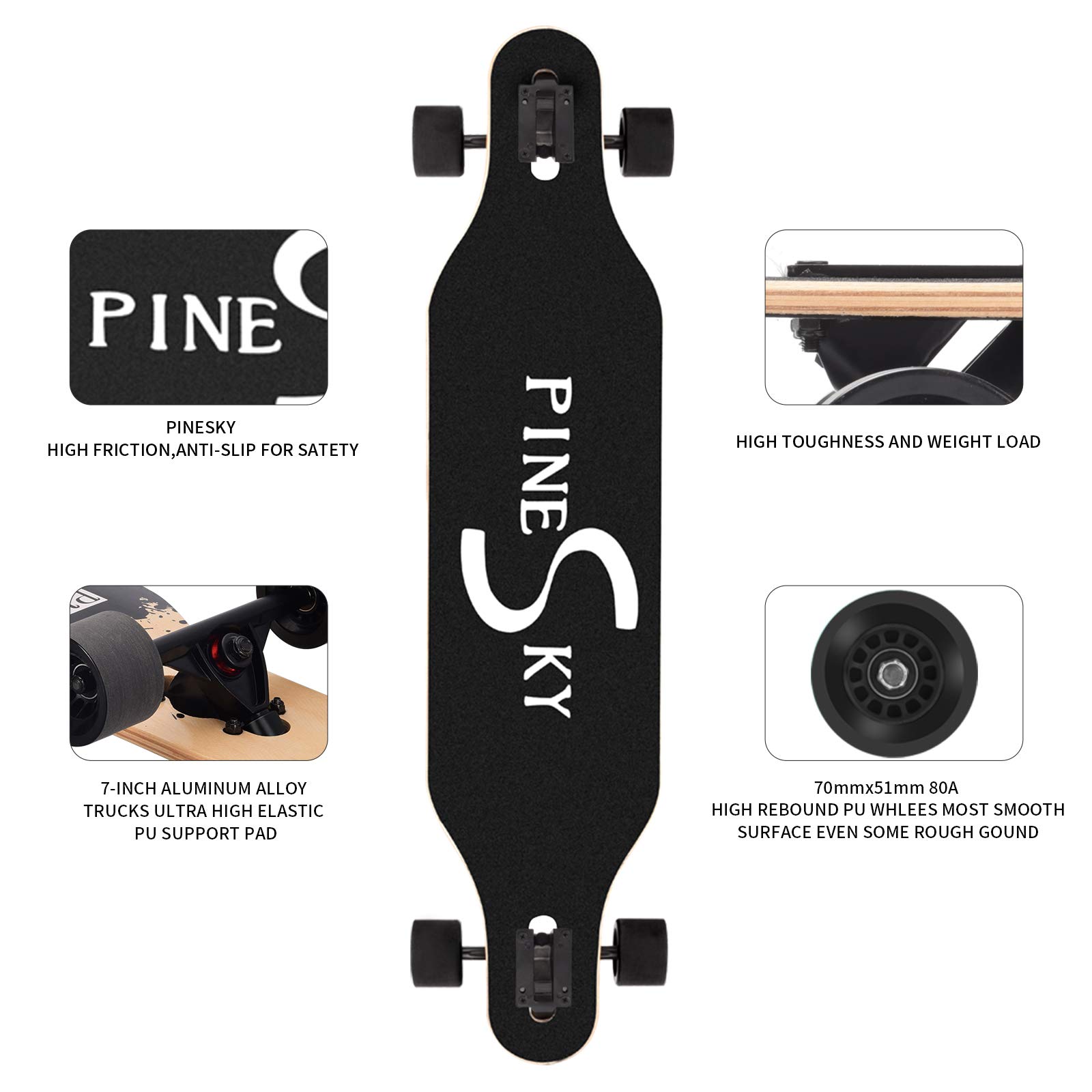 Skateboard Longboard complet en érable naturel 8 plis pour cruiser, sculpter, free-style et descente avec T-Tool Valley 41"