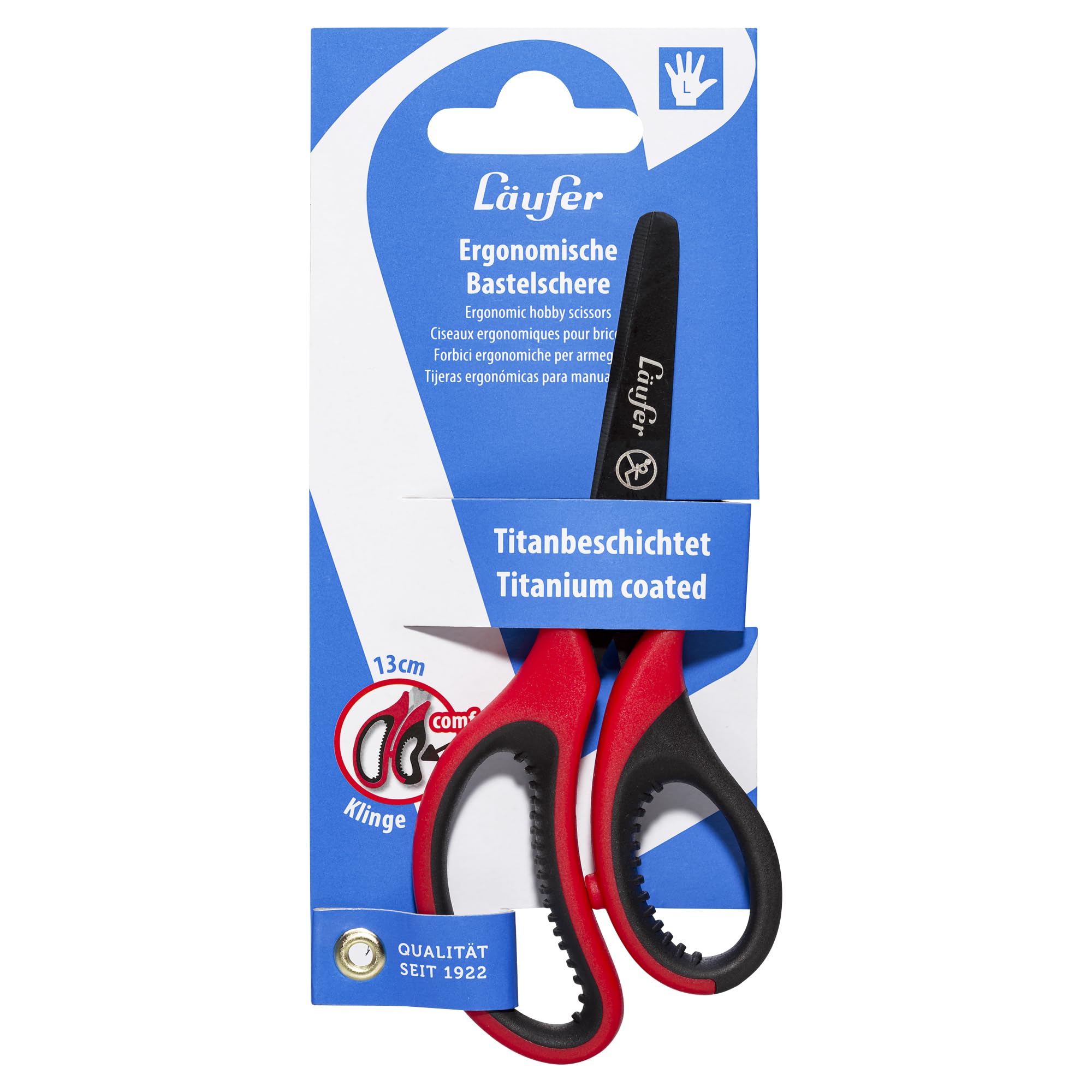 Läufer 87321 Ergonomic Craft Scissors for Left-Handed Users, Round, Red/Black, School Scissors from 1st Class - Image 4