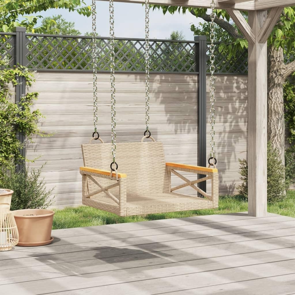 ZEYUAN Banco Columpio de ratán sintético Beige 63x62x40 cm, Columpio Jardin Exterior, Balancin Jardin Exterior, Muebles Jardin Exterior, Balancin Balcon - 368172
