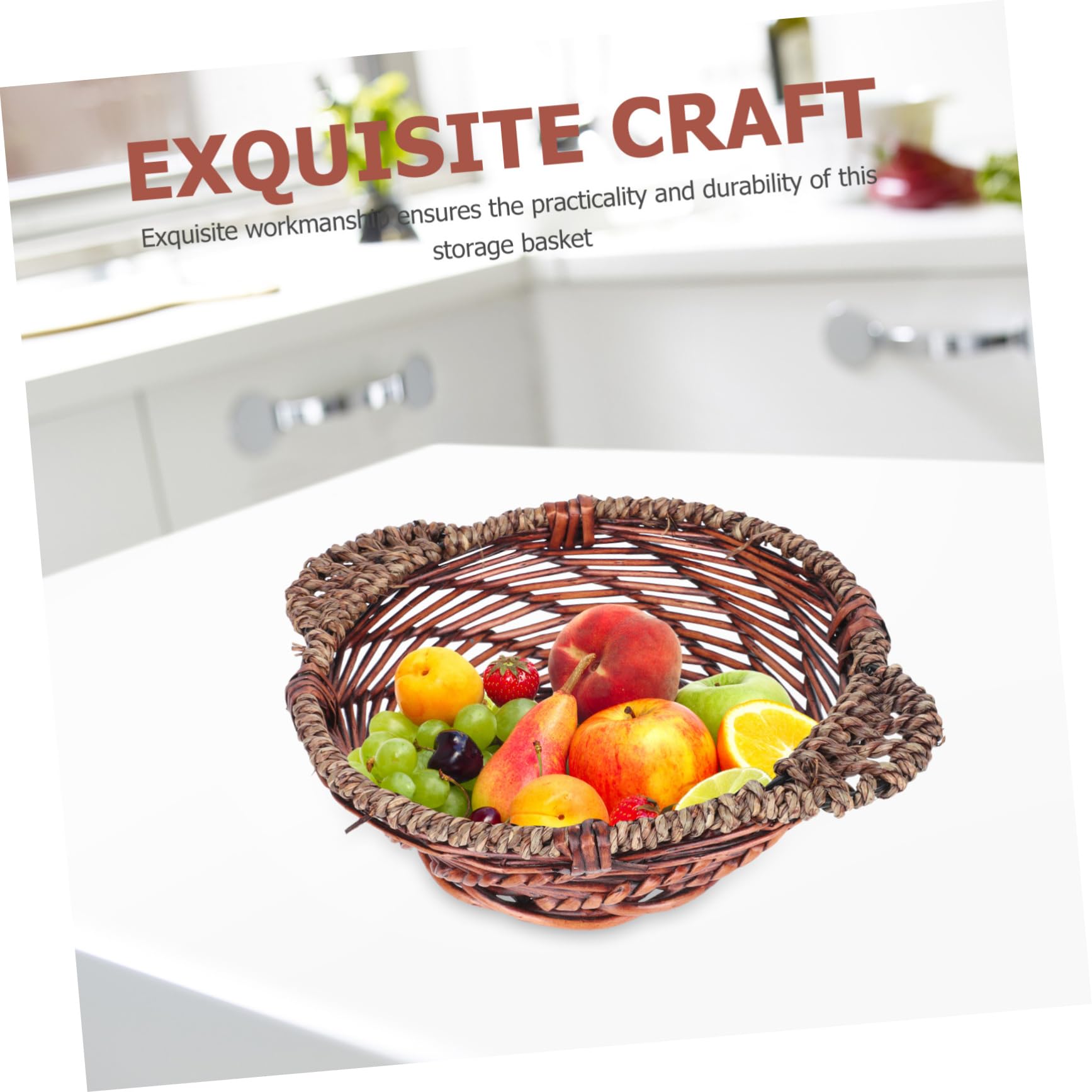 1pc Fruit Tray Food Tray Decor Storage Baskets Woven Baskets Round Tray Wicker Snack Basket Oval Tray Creative Storage Basket Snack Storage Basket Farmhouse Wicker Products Garneck