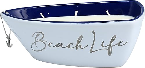 Miniatura 2 de Beach Life - Vela de cera de soja 100 % triple mecha de 10 onzas aroma lino fresco con detalles plateados.