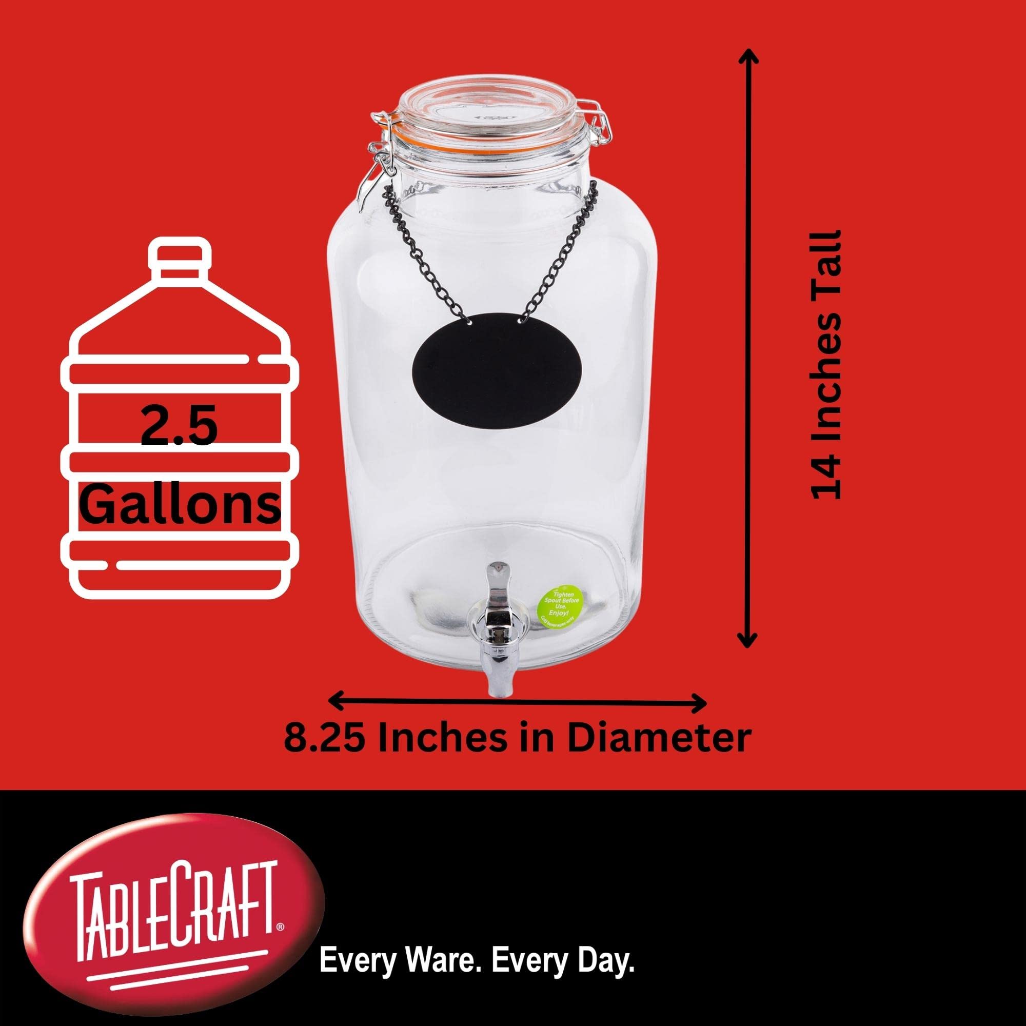 TableCraft Products BDG2000 2.5 gal Rustic Country Glass Beverage Dispenser, 8.25