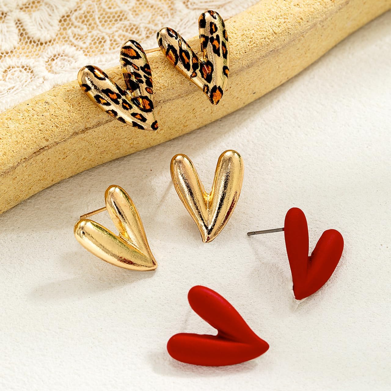 Red Heart Earrings Gold Leopard Print Earrings for Women Leopard Heart Trendy Jewelry Valentine's Day Gifts - Image 4