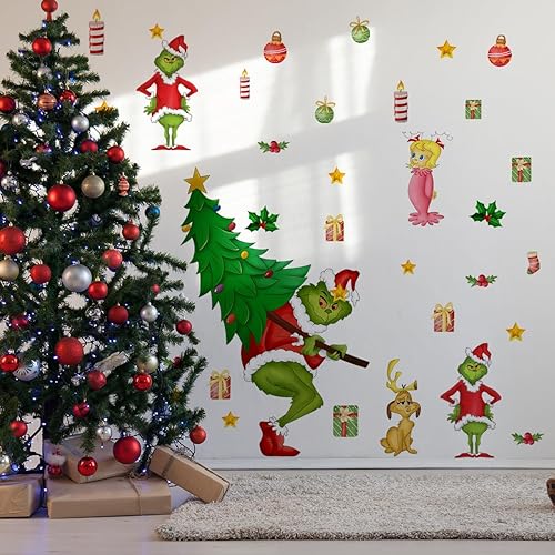 Miniatura 2 de Calcomanías de pared de árbol de Navidad de 33.85 x 33.18 pulgadas, calcomanías de pared extraíbles para ventana de Navidad, decoración para