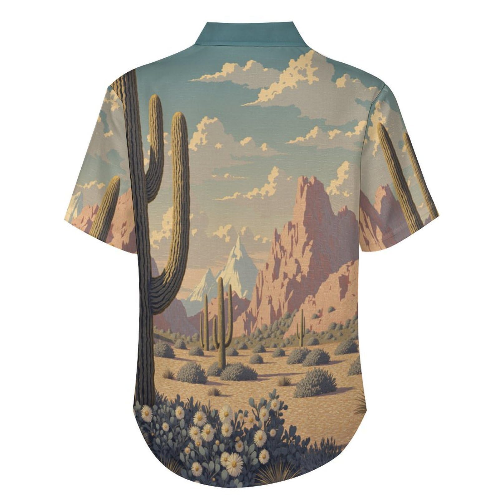 Camicia Casual da Uomo, Illustrazione retrò Stampa Maglietta Estiva a Maniche Corte Stile Cactus del Deserto Casual Button Down Hawaiani Camicie Risvolto Spiaggia Top