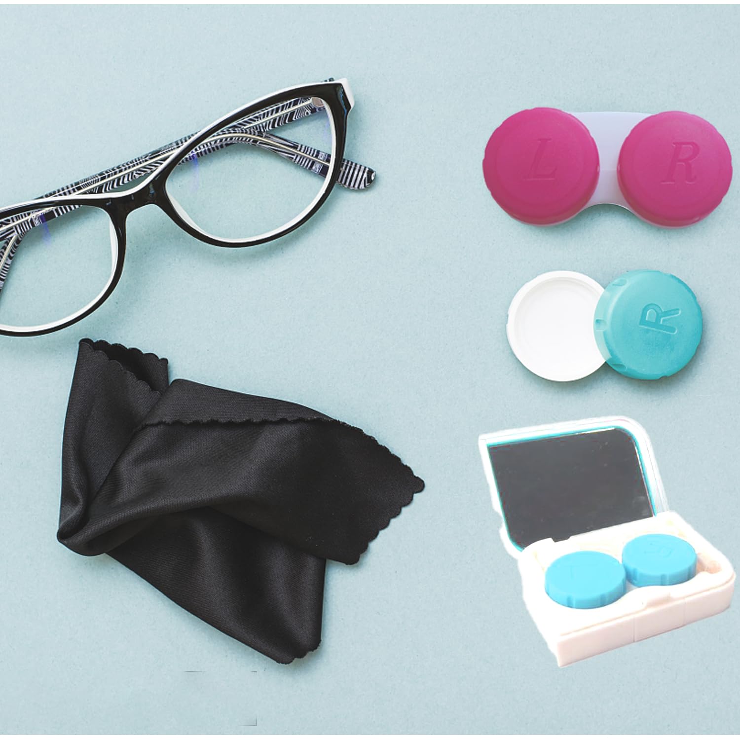 Paquete de 12 estuches para lentes de contacto, caja de almacenamiento para lentes de contacto (rojo rosa)