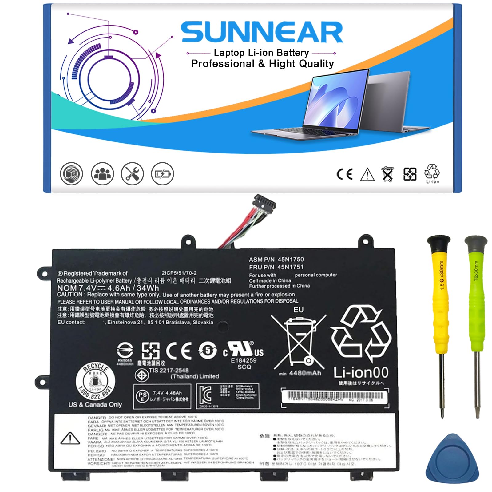 Amazon.com: SUNNEAR 45N1750 45N1751 Laptop Battery Replacement for