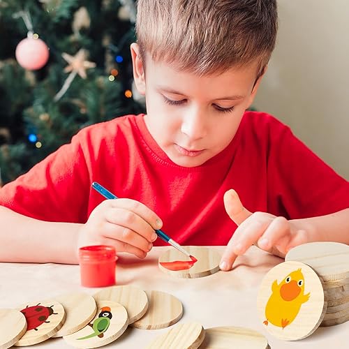 Miniatura 3 de 100 piezas de círculos de madera pequeños de 2 pulgadas, discos redondos sin terminar, adornos de madera en blanco para manualidades, proyectos