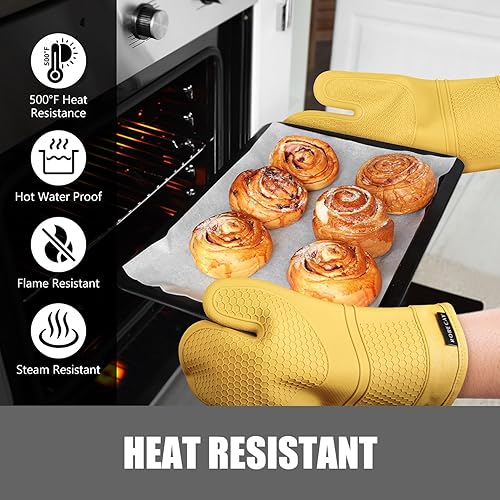 Miniatura 11 de Rorecay Juego de 6 manoplas de horno y soportes para ollas, guantes de silicona extra largos para cocina, resistentes al calor, 500 grados, Milkshake