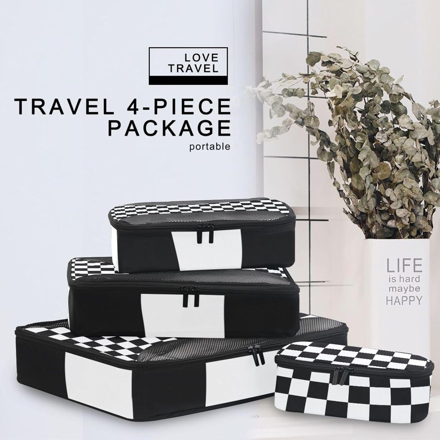 旅行用、バッファロー市松模様のパッキングオーガナイザー、旅行アクセサリーバッグ、荷物オーガナイザー、圧縮パッキングキューブセット ブ