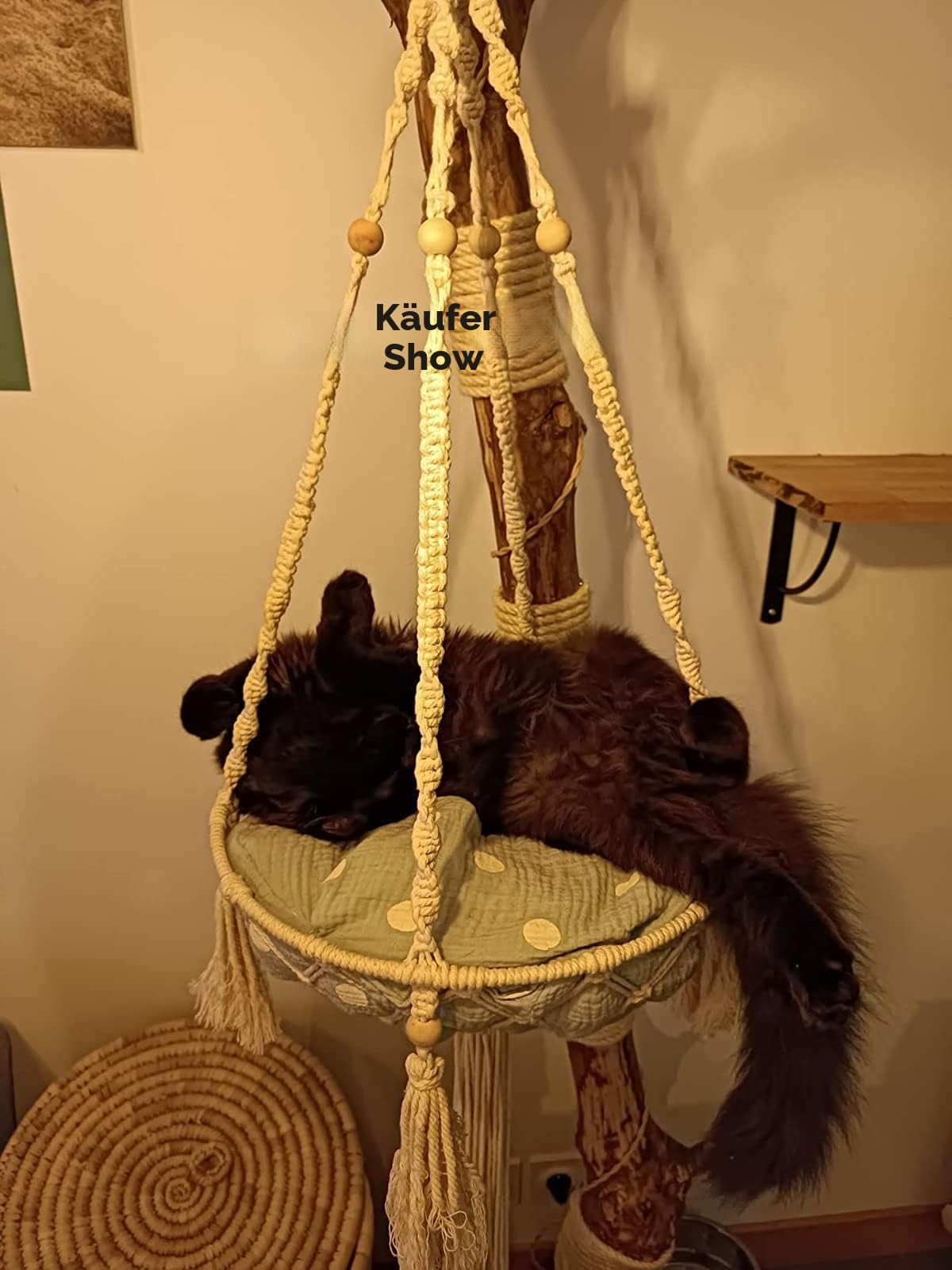 Makramé-Hängematte für Katzen, Schaukelbett für Katzen, handgestricktes, aufgehängtes Katzennest
