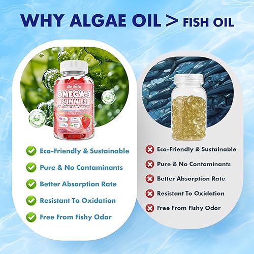 Miniatura 6 de Paquete de 2 gomitas veganas Omega 3 de 1000 mg+CoQ10+magnesio - con algas EPA 600 mg y DHA 400 mg, suplementos de aceite de pescado omega-3